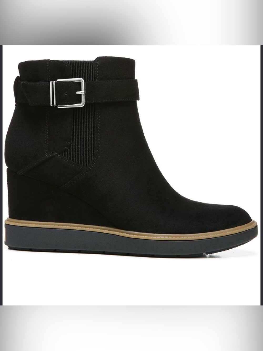 Dr. Scholl's Shoes Women's Jacinda Wedge Bootie in black faux suede